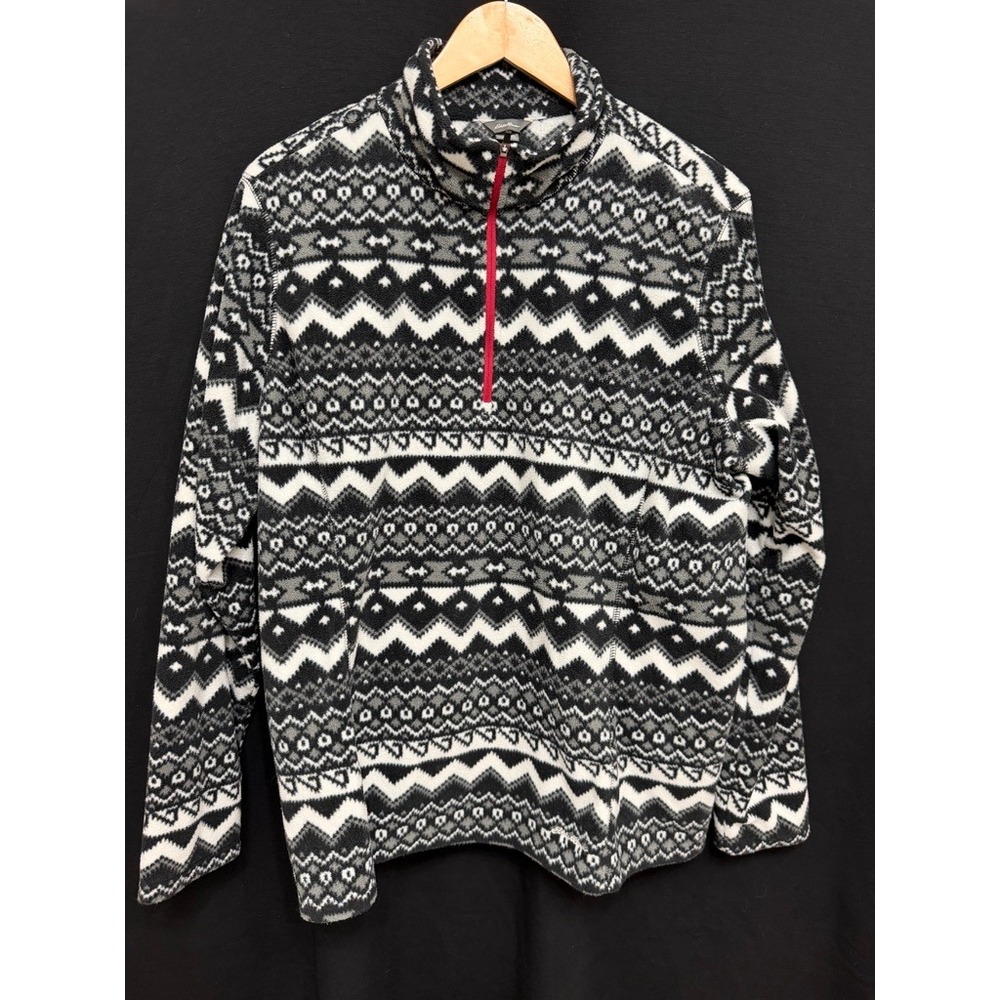 Eddie Bauer Women's Black White Fair Isle Fleece Quarter Zip Pullover 2XL